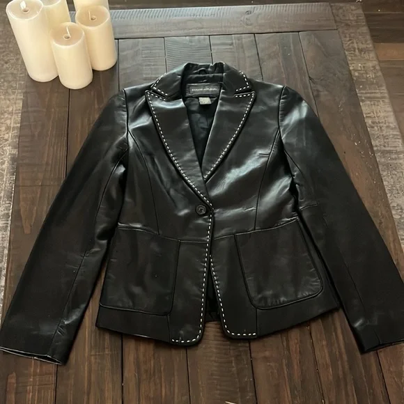 Banana Republic Leather Stitch Detail Moto Blazer/Jacket fit XS - Picture 14 of 17